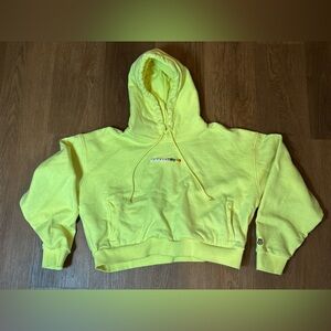Teddy Fresh Neon Yellow Cropped Hoodie Beaded Logo Bear Patch Women’s XL